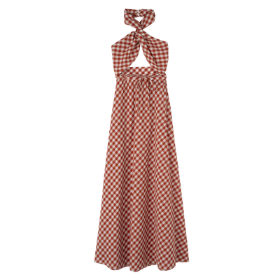 Long dress , Bark - Vichy jacquard